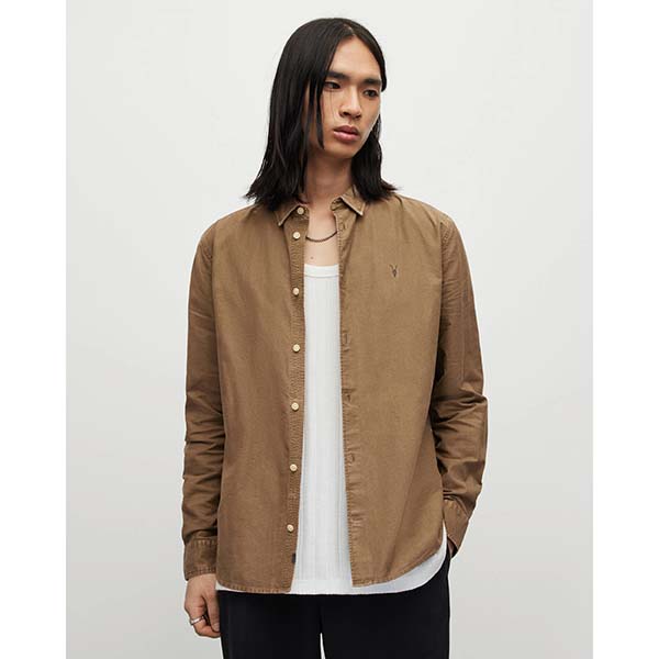 Allsaints Australia Mens Hermosa Ramskull Relaxed Shirt Brown AU46-718